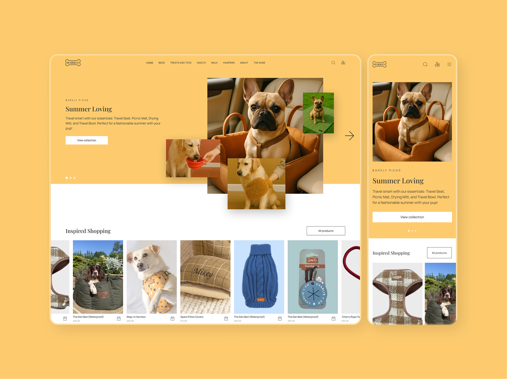 Dog clothing shop app design